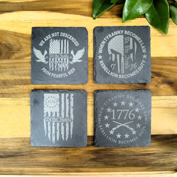 Patriotic Slate Coaster Set 1776 Coasters Slate Coasters- American Flag Coaster - Picture 3 of 16